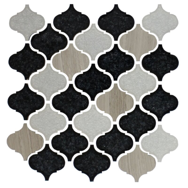 SusanJablon Teardrop Random Sized Glass Mosaic Tile in White/Black